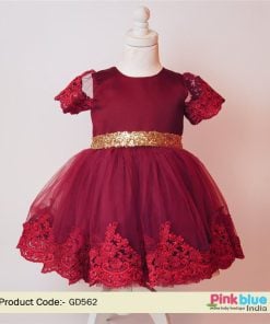 First Birthday Girl Baby Dress Burgundy and Gold Color 1st Birthday party Outfit