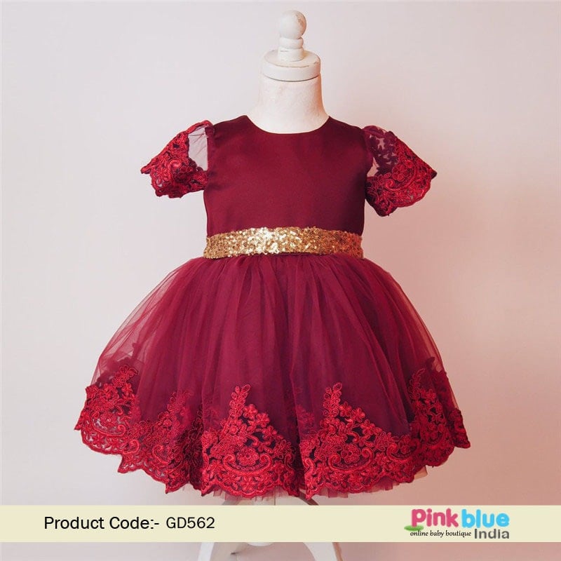 First Birthday Girl Baby Dress Burgundy and Gold Color 1st Birthday party Outfit