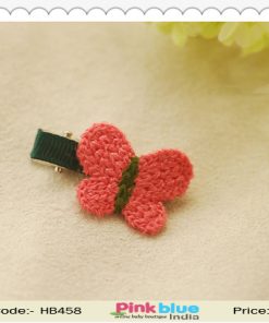 Buy Online Butterfly Shaped Orange and Green Hair Clip for Infant Babies