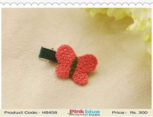 Buy Online Butterfly Shaped Orange and Green Hair Clip for Infant Babies