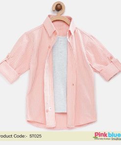 Kids Party Wear Shirts – Orange Baby Boy Shirt with attached t-shirt