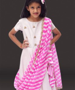 Buy Baby Girl Pink Ethnic Gown with Jaipur Leheriya Dupatta