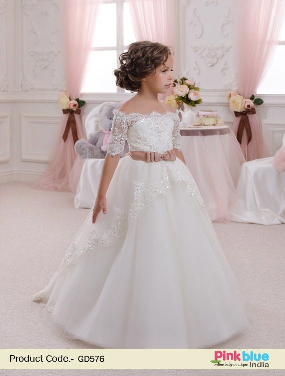 A pristine white dress for little girls for formal parties and events
