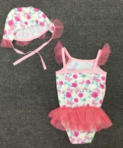 Baby Girl Swimwear – Baby Onesie Style Bathing Suit with Cap Set