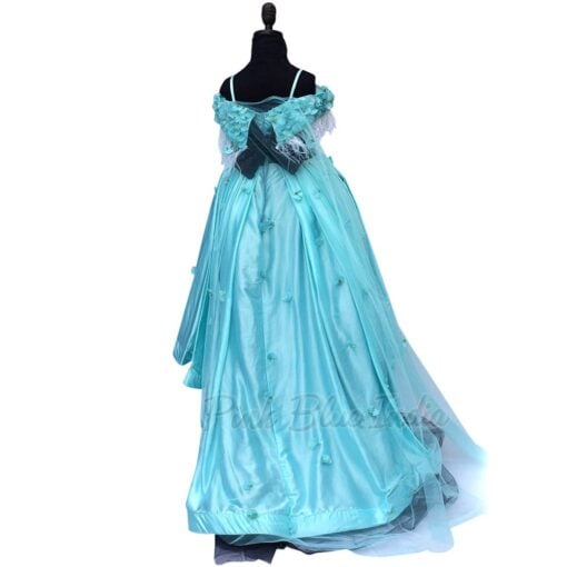 Blue Off Shoulder High Low Birthday Party Dress for Girls