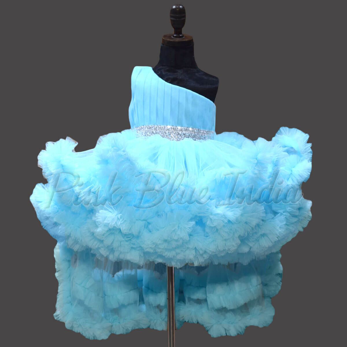 Blue ruffle gown online for Birthday and Wedding