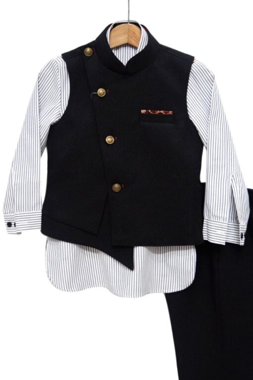 Boys Striped Black & white Shirt with Jacket & black pant