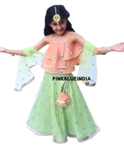 Customized Kids Lehenga - Green Custom Made Girl Lehengas Dress