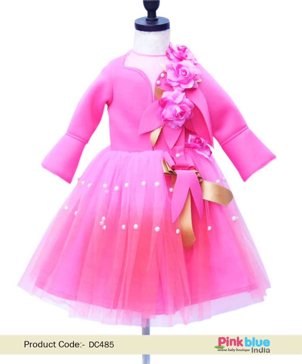 Pink Dress Buy Girl's Scuba Lycra Birthday Party Wear Gown