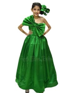 Girls Green One-Shoulder Gown, Party Wear Gown Online