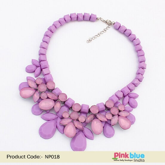 Buy Lavender and Pink Beads Hippie Necklace Set for Women
