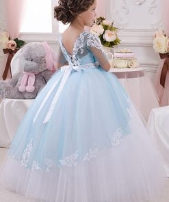 Princess Light Blue Couture Birthday Gown, Kids Ball Gown Flower Girl Dress