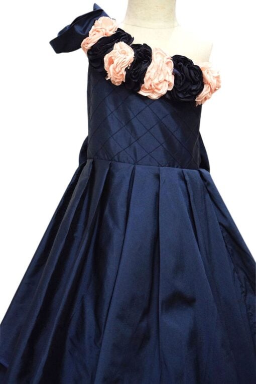 Blue One Shoulder Long Dress for Girl - kids Party Gown