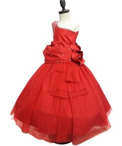 Princess Red Ball Gown Birthday Party Dress - Kids Designer One Shoulder Pageant Dress