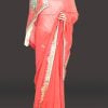 Buy Pink Color Georgette Saree with Golden Border - Indian Wedding Saree Online