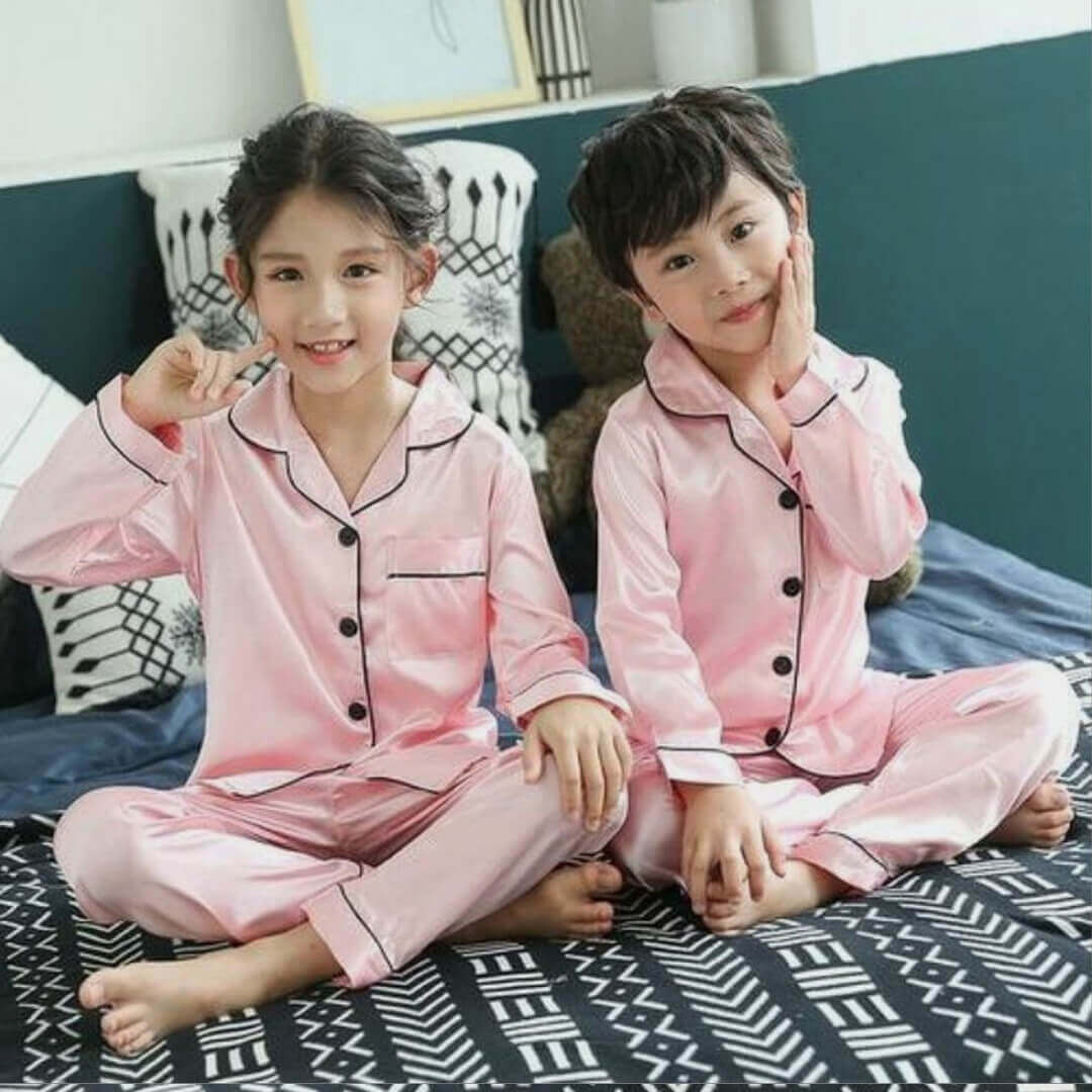 Twins Baby Girls Boys Pyjama Set, Pink Satin Night Suit, Nightwear