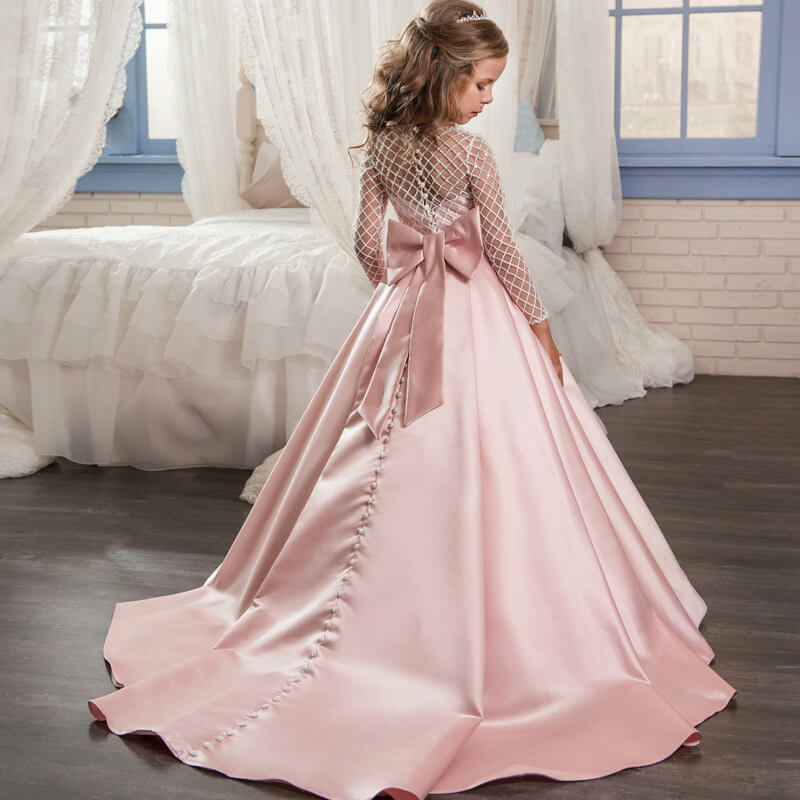 Junior Satin Pageant Gown Special Occasion Fuchsia Flower Girl Dress