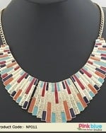 Vintage Costume Jewelry in Golden Pendant with Colorful Stripes
