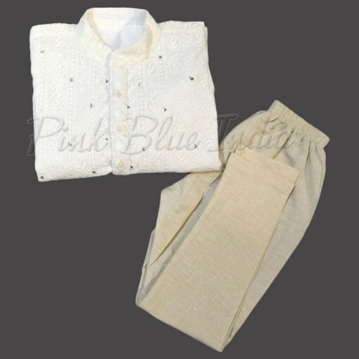White Party Wear Kids Boys Chikankari Kurta Pajama Ethnic wear