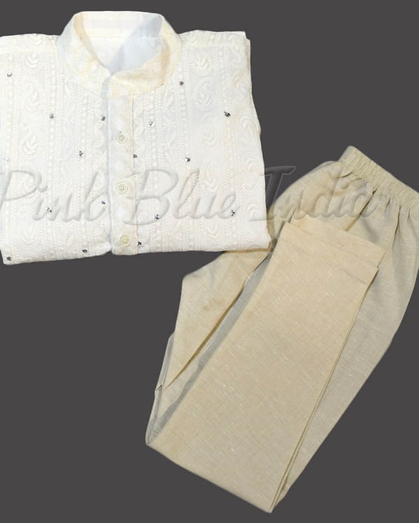 White Party Wear Kids Boys Chikankari Kurta Pajama Ethnic wear