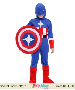 Child Captain America fancy dress, kids Patriotic Super Hero, Avengers Boys Halloween Costume