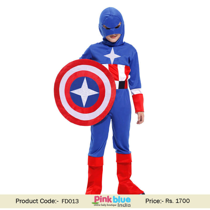 Child Captain America fancy dress, kids Patriotic Super Hero, Avengers Boys Halloween Costume