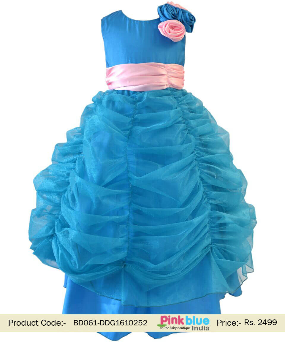 Children Blue Party Wear Gown - Princess Wedding Flower Dress