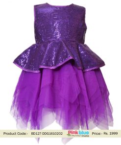 Purple Childrens Sequin Bodice Party Wear Dress - Baby Dress Online