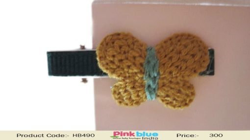 Fashionable Mustard and Black Butterfly Infant Hair Clip