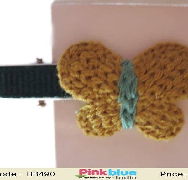 Fashionable Mustard and Black Butterfly Infant Hair Clip