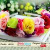Colorful Floral Infant Headband with Sequence of Roses on White Base