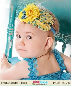 Blue and Yellow Feather Headband for Baby Girls