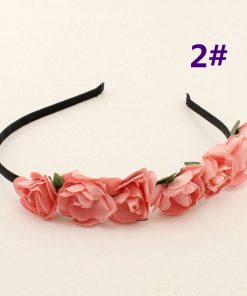 Comfortable Black Kids Headband with Peach Flowers and Leaves