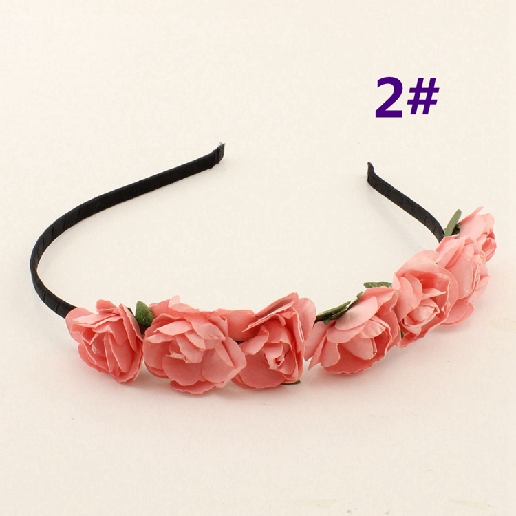 Comfortable Black Kids Headband with Peach Flowers and Leaves