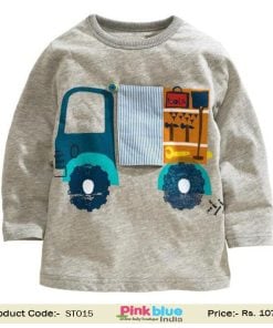 Colorful Truck Print Grey T-Shirt Kids and Baby Boys