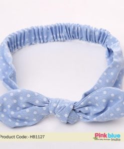 Cotton Baby Girls Blue Bow Knot Headband with White Polka Dot