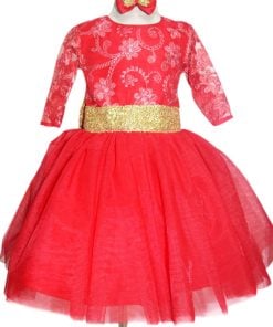 Couture Baby Girl Red Birthday Party Princess Gown – Designer Birthday wear dress