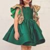 Baby Girl Couture Dress Green color, Little girl Designer Party wear Frock Online 