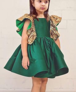 Baby Girl Couture Dress Green color, Little girl Designer Party wear Frock Online
