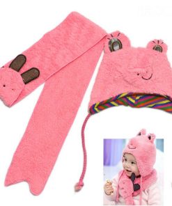 Pink Pair of Soft and Warm Muffler and Cap for Newborn Babies in India