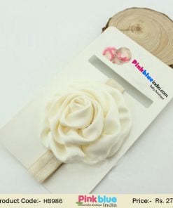 Cream Hair Accessory with Satin Flower for Baby Girls