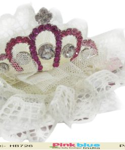 Designer Cream Hair Clip Toddler Girls with Pink Diamonds Embellished Crown