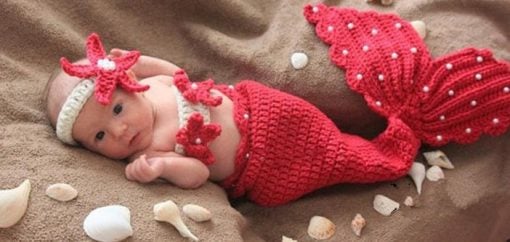 Buy Red and White Mermaid Pearl and Crochet Baby Photo Prop