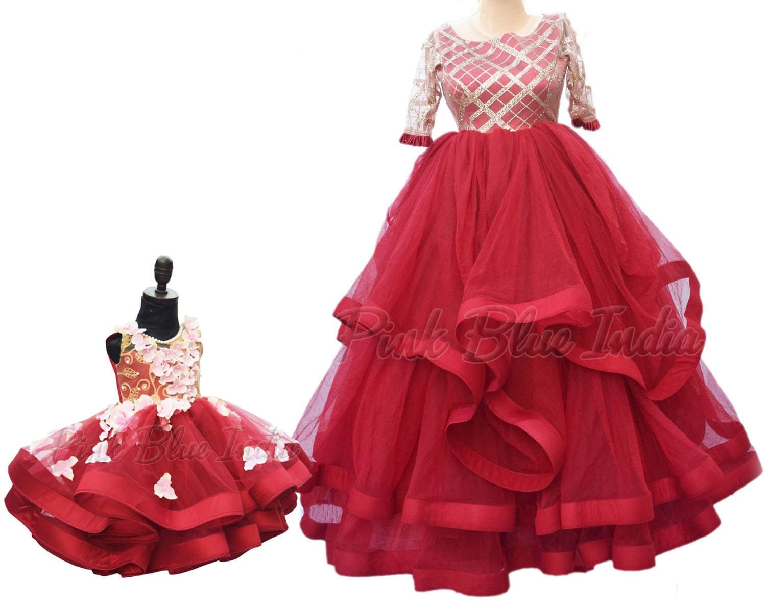 Mom And Daughter Combo Long Gown Set A XL Year 7-8 : The Morani Fashion