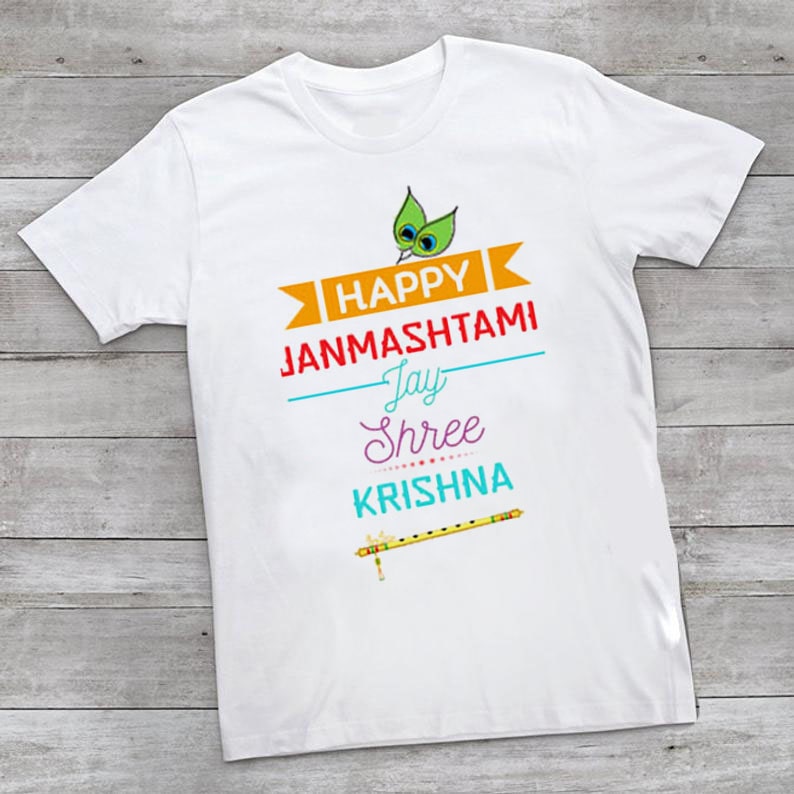 Happy Krishna Janmashtami T-Shirt for Children , Online Kids Krishna T-shirts India