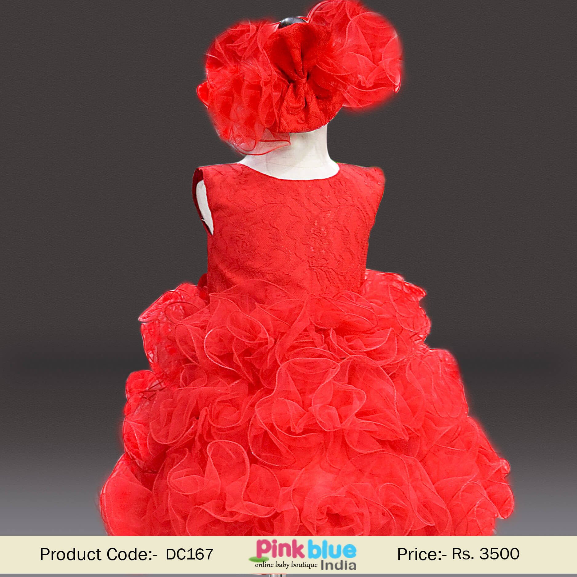 Little Princess Ruffle Birthday Dress, Red Frilly Party Dress for Toddlers