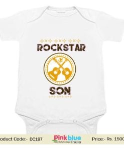 Custom Rock Star Son Guitar Printed Unisex Baby Romper One-Piece