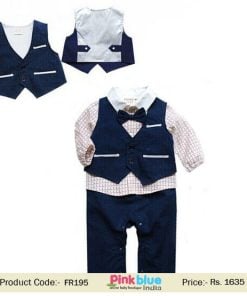 Partywear Blue Vest Bow Tie Romper Suit 2 Piece Kids Formal Wear