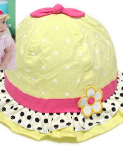 Cute and Stylish Lemon Yellow Newborn Cotton Hat with a Flower and Pink Bow