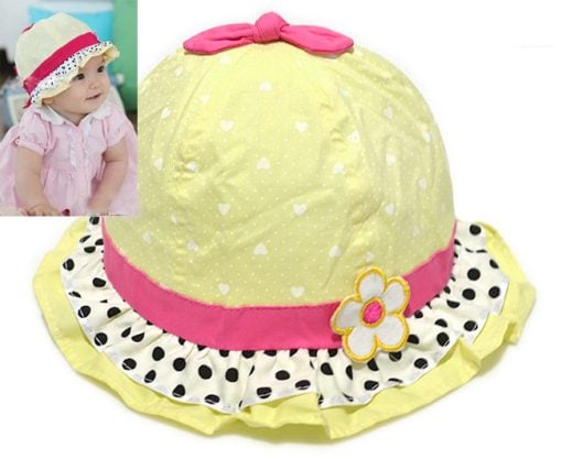 Cute and Stylish Lemon Yellow Newborn Cotton Hat with a Flower and Pink Bow